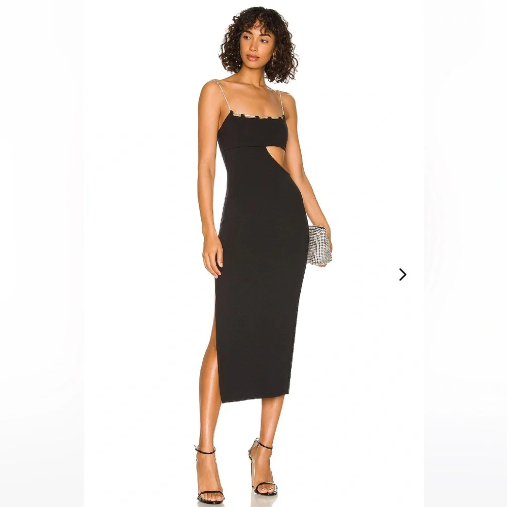 Lovers + Friends Charlotte Rhinestone Strap Cutout Midi Sexy Slit Dress REVOLVE - Picture 3 of 16